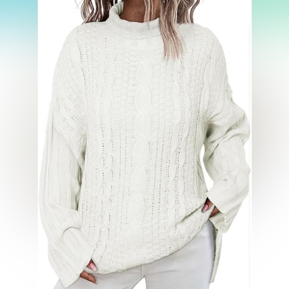 Dokotoo WomensOversized Turtleneck Cable Knit Side Split Sweaters Size Medium - Picture 1 of 6